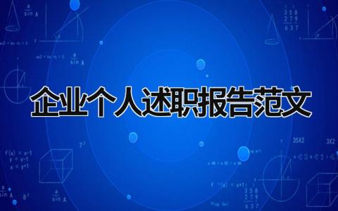 企业个人述职报告范文 企业个人述职总结 (17篇）